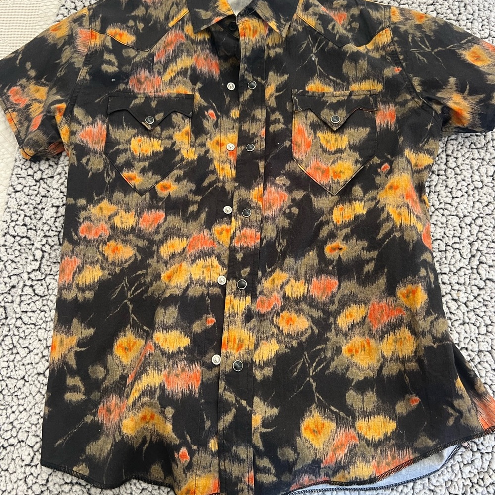 Saint Laurent Black and Orange Patterned Shirt listed as  L but fits XS